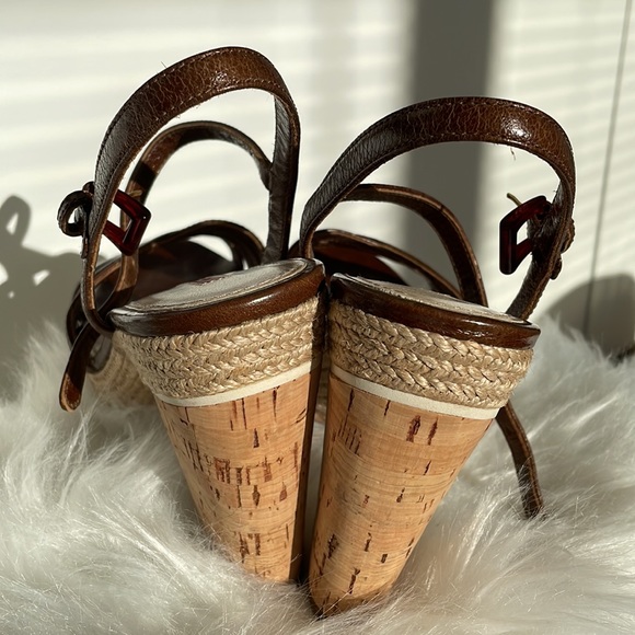 Prada Raffia Cork Brown Platform Sandals - Picture 4 of 5